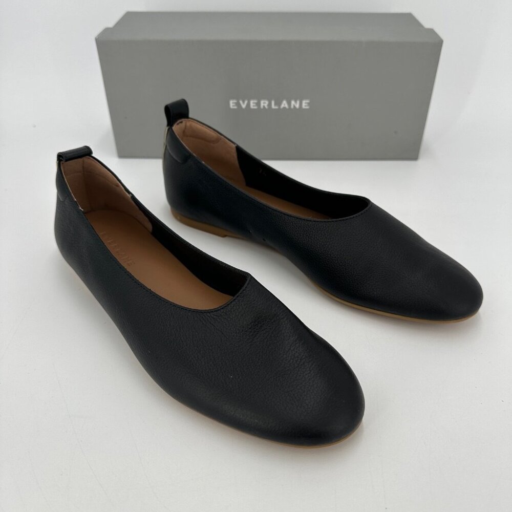 Everlane The Italian Leather Day Glove Flats in Black sz 10.5 Women's Career nib